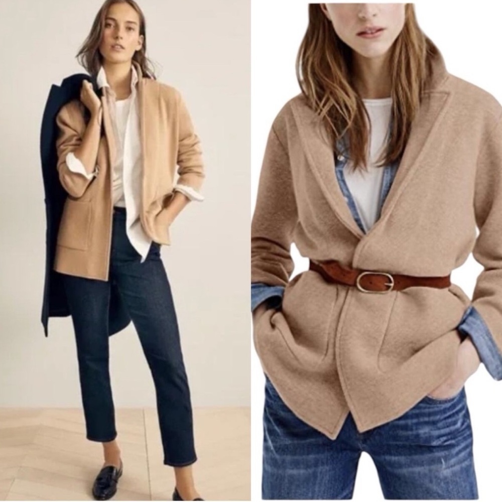 J.CREW Sophie Cotton Merino Wool Tan Sweater Coat Jacket